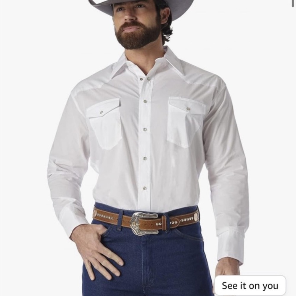 Men’s L white pearl snap button up.